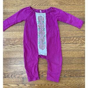 Tea Collection Girls' Maroon Flower Romper Size 6-12